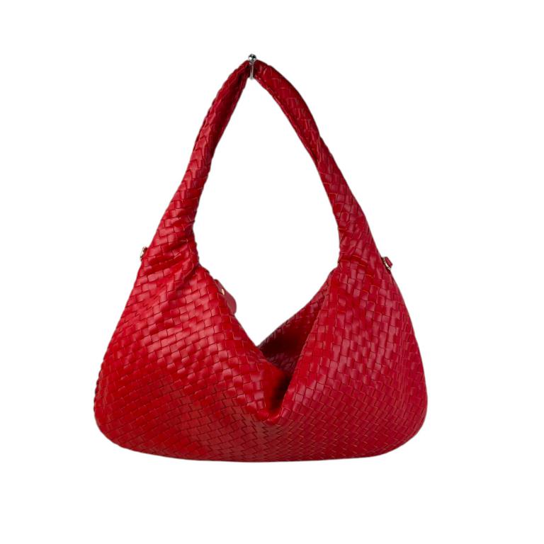 Bolso Sintético Trenzado Tipo Hobo de Mujer con Asa Larga y Tira Bandolera Ajustable