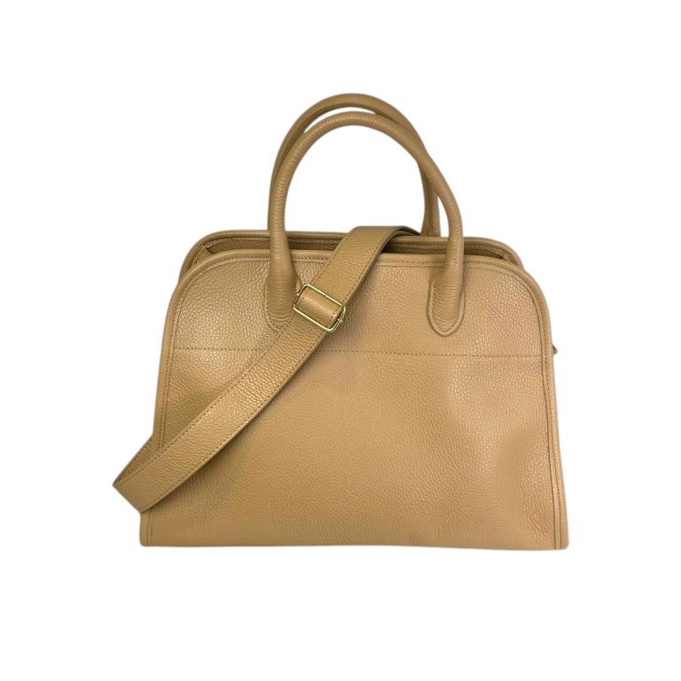 Amplio Bolso tipo Tote de Piel Italiana para Mujer con Asas Cortas y Tira Bandolera