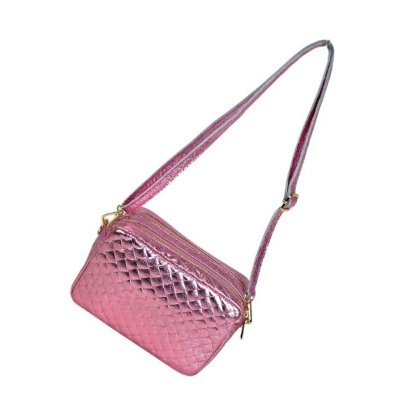 Bolso Bandolera de Mujer en Piel Italiana con Efecto Brillante y 2 Bolsillos con Cremallera - Imagen 11