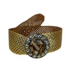 Cinturón Artesanal Metalizado en Piel con Hebilla Circular y Estilo Único para Mujer