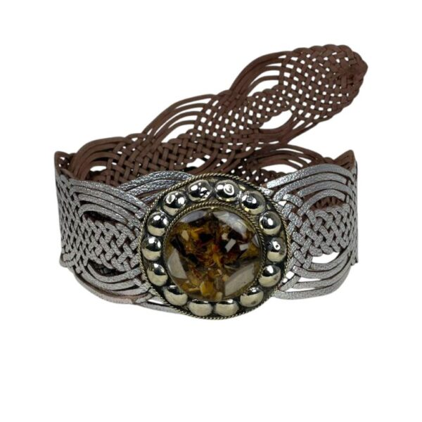 Cinturón Artesanal Metalizado en Piel con Hebilla Circular y Estilo Único para Mujer - Imagen 2