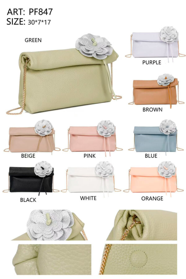 Bolso de Hombro Sintético de Mujer con Flor Decorativa, Cierre de 2 Imanes y Gran Capacidad - Imagen 2