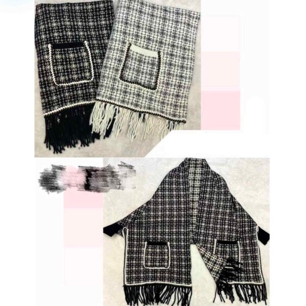 Chal Check Tweed de mujer con bolsillos, mangas y flecos - Imagen 3