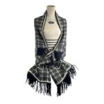 Chal Check Tweed de mujer con bolsillos, mangas y flecos