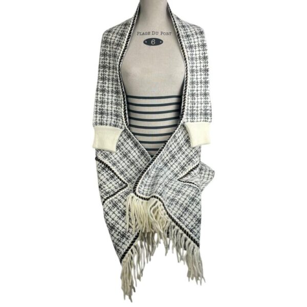 Chal Check Tweed de mujer con bolsillos, mangas y flecos - Imagen 2