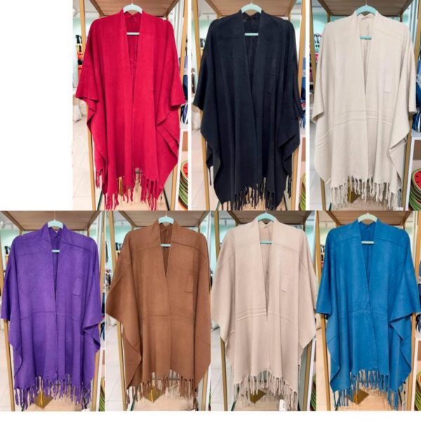 Poncho de Mujer con Colores Lisos, Gran Calidad y Flecos Decorativos - Imagen 8