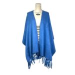 Poncho de Mujer con Colores Lisos, Gran Calidad y Flecos Decorativos