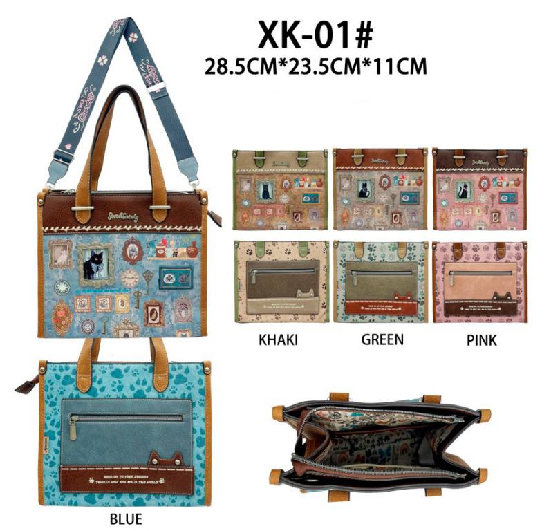 Bolso Shopper Sintético con Diseño Gato Sweet Candy y Bolsillo Trasero para Mujer