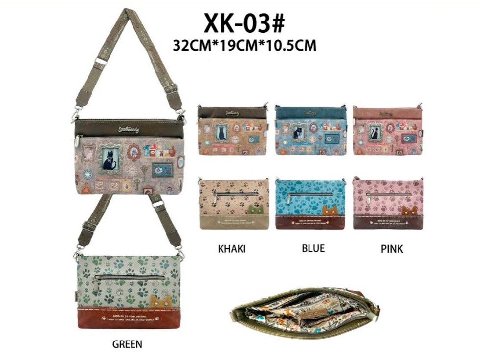 Bolso Bandolera Diseño Gato Sweet Candy con Bolsillos Exteriores y Cierre de Cremallera Mujer