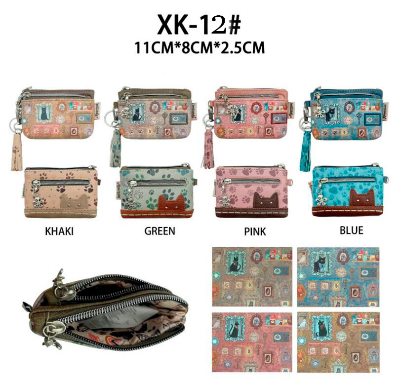 Monedero Sintético con Diseño Gato Sweet Candy, Cremallera con Flecos y Caja para Mujer