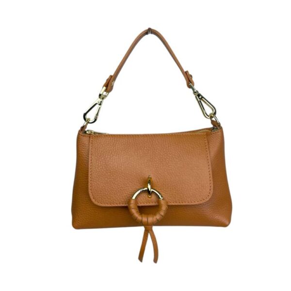 Bolso de Mano en Piel Italiana con Tira Bandolera, Frontal Decorativo y Cremallera para Mujer - Imagen 7