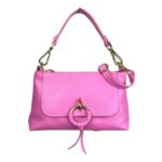 Bolso de Mano en Piel Italiana con Tira Bandolera, Frontal Decorativo y Cremallera para Mujer