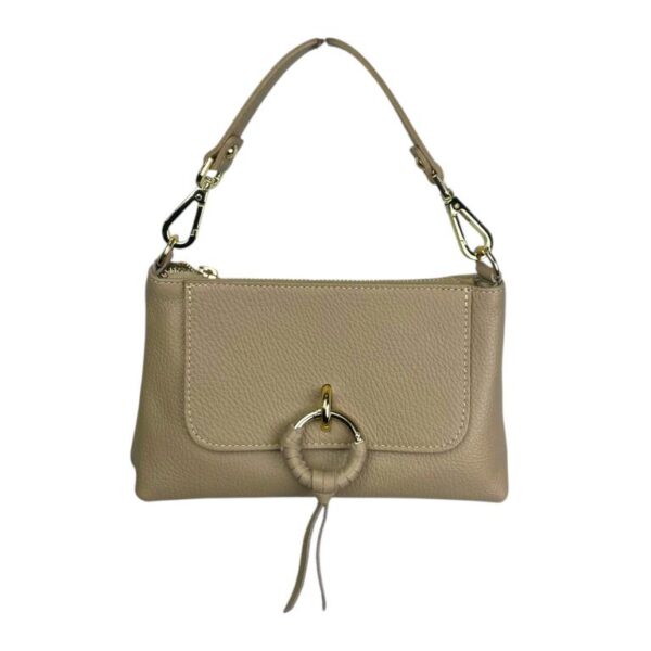 Bolso de Mano en Piel Italiana con Tira Bandolera, Frontal Decorativo y Cremallera para Mujer - Imagen 3