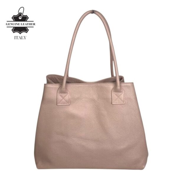 Bolso de Hombro en Piel Italiana para Mujer con Gran Capacidad y Tiras Laterales con Botón - Imagen 4