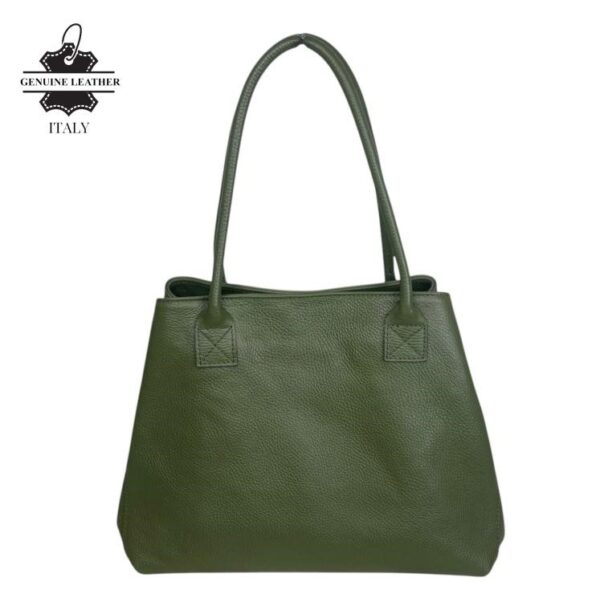 Bolso de Hombro en Piel Italiana para Mujer con Gran Capacidad y Tiras Laterales con Botón - Imagen 5