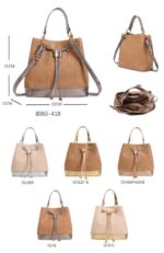 Bolso de Mano Sintético tipo Bucket con Efecto Brillante, Cierre de Cuerdas y Cremallera Mujer - Imagen 2