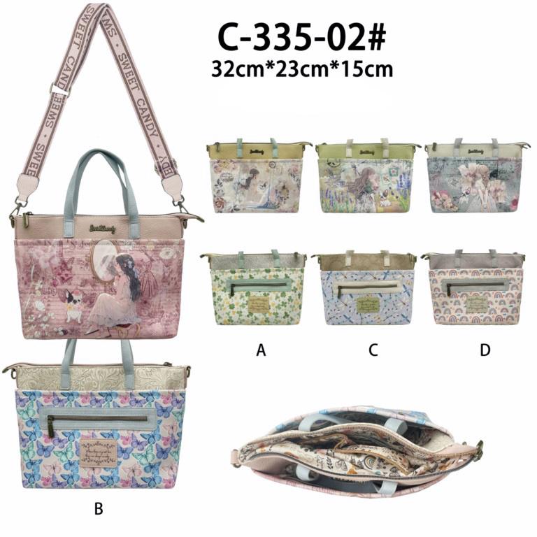 Bolso de Mano Sintético con Diseño Muñeca Sweet Candy, Asas Cortas y Bolsillos Exteriores para Mujer