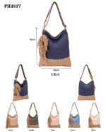 Amplio Bolso de Lino para Mujer con Asa Larga, Cierre de Cremallera y Flecos Decorativos - Imagen 2