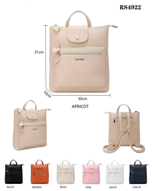 Mochila Sintética de Mujer con 3 Bolsillos Exteriores, Solapa de Botón y Cierre de Cremallera