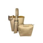 Bolso Tipo Cubo de Piel Italiana con Lazo Decorativo y Bolso Interior para Mujer