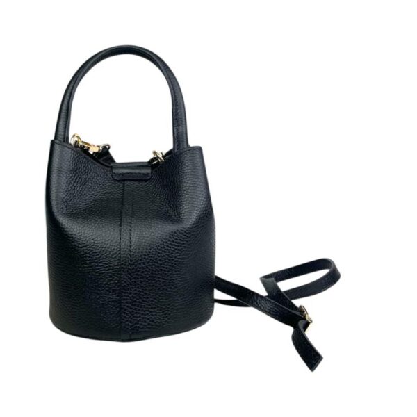 Bolso de Mano Estilo Bucket en Piel Italiana con Cierre de Botón y Tiras Laterales con Botones para Mujer - Imagen 8