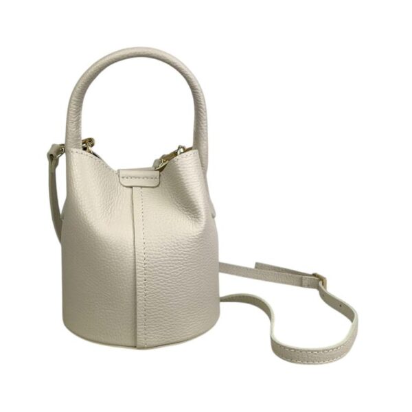 Bolso de Mano Estilo Bucket en Piel Italiana con Cierre de Botón y Tiras Laterales con Botones para Mujer - Imagen 9