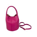 Bolso de Mano Estilo Bucket en Piel Italiana con Cierre de Botón y Tiras Laterales con Botones para Mujer - Imagen 12