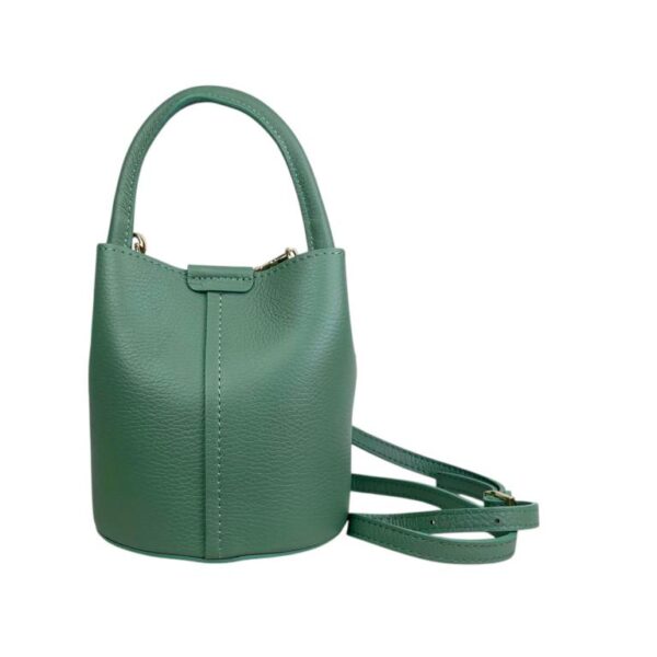 Bolso de Mano Estilo Bucket en Piel Italiana con Cierre de Botón y Tiras Laterales con Botones para Mujer - Imagen 4