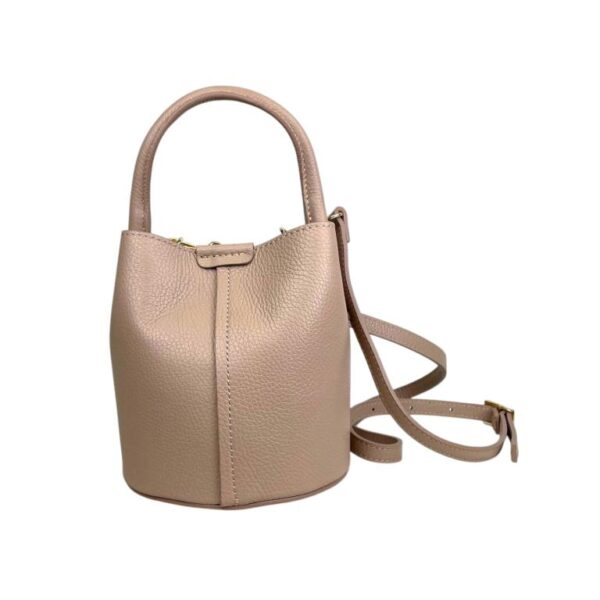 Bolso de Mano Estilo Bucket en Piel Italiana con Cierre de Botón y Tiras Laterales con Botones para Mujer - Imagen 5