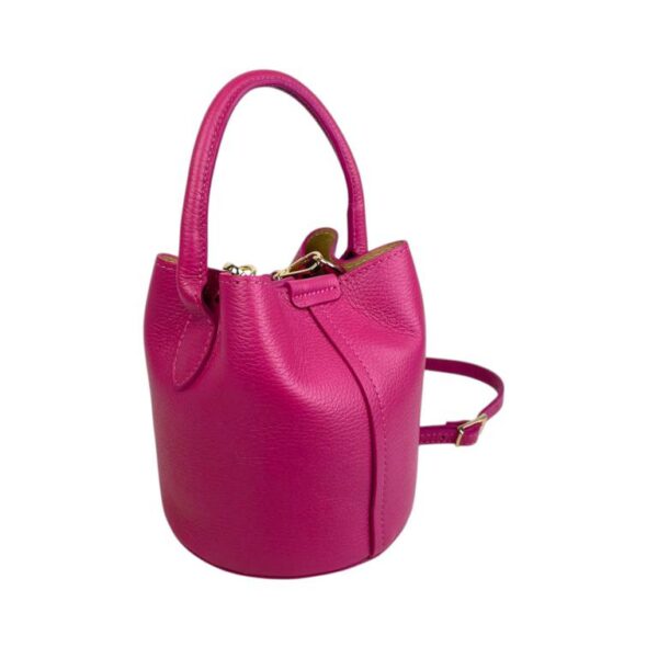 Bolso de Mano Estilo Bucket en Piel Italiana con Cierre de Botón y Tiras Laterales con Botones para Mujer - Imagen 14