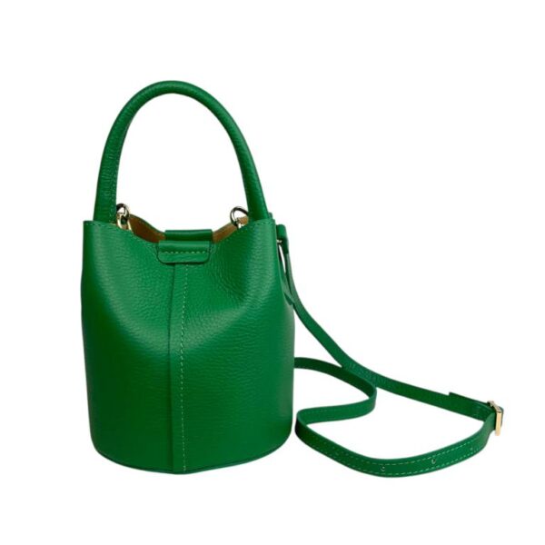 Bolso de Mano Estilo Bucket en Piel Italiana con Cierre de Botón y Tiras Laterales con Botones para Mujer - Imagen 2