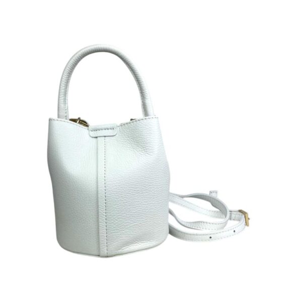 Bolso de Mano Estilo Bucket en Piel Italiana con Cierre de Botón y Tiras Laterales con Botones para Mujer - Imagen 7