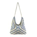 Bolso de Hombro de Algodón y Ganchillo para Mujer con Asa Larga y Cierre de Cremallera