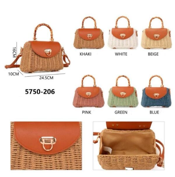 Bolso de Mano en Ratan y Papel con Solapa de Giro, Gran Calidad, Asa Corta y Tira Ajustable para Mujer - Imagen 2