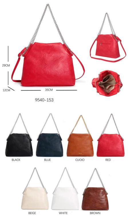 Bolso de Hombro Sintético de Mujer con 2 Asas Largas Tipo Cadena, Tira Bandolera, Botón y Cremallera