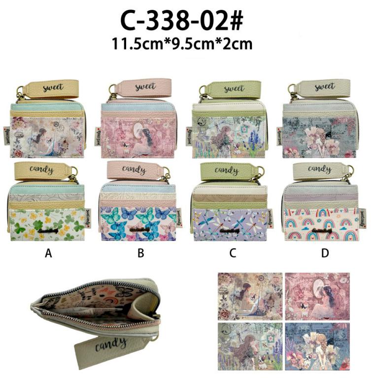 Monedero-Tarjetero Sintético de Mujer con Diseño Muñeca Sweet Candy, Caja y Elemento Decorativo