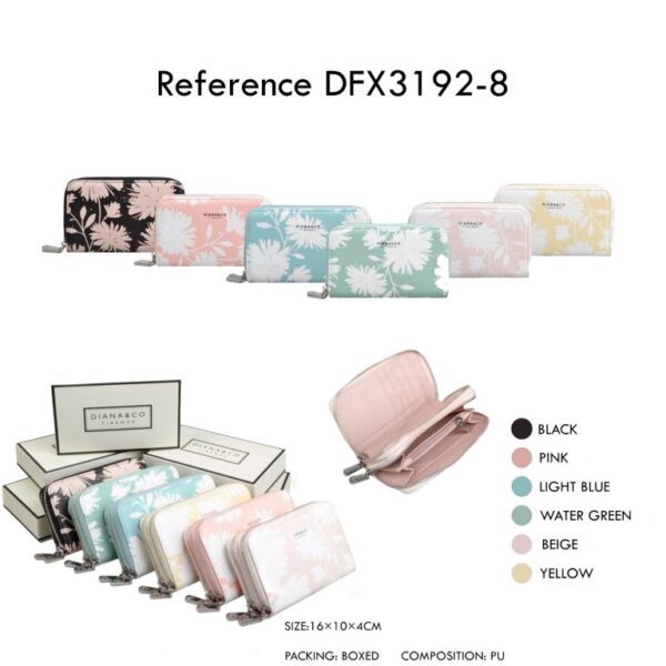 Cartera de Mujer en Piel Sintética con Caja, Diseño Flores y 2 Bolsillos con Cierre de Cremallera - Imagen 2