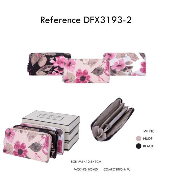 Cartera de Piel Sintética para Mujer con Caja, Diseño Flores, Cierre de Cremallera y Gran Calidad - Imagen 2