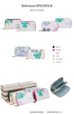 Cartera de Mujer en Piel Sintética con Caja, 2 Bolsillos con Cremallera y Diseño Hojas - Imagen 2