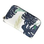 Cartera de Mujer en Piel Sintética con Caja, 2 Bolsillos con Cremallera y Diseño Hojas