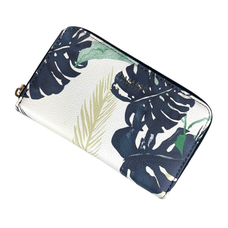 Cartera de Mujer en Piel Sintética con Caja, 2 Bolsillos con Cremallera y Diseño Hojas