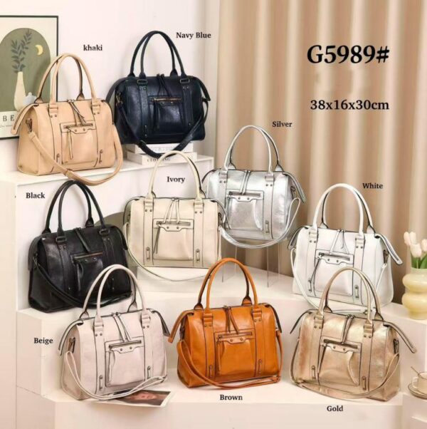 Amplio Bolso de Mano Sintético de Mujer con 2 Bolsillos Exteriores y Cierre de 2 Cremalleras - Imagen 2