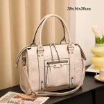 Amplio Bolso de Mano Sintético de Mujer con 2 Bolsillos Exteriores y Cierre de 2 Cremalleras