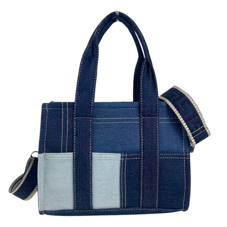 Bolso de Mano en Algodón Tipo Tote Pequeño para Mujer con Asas Cortas y Tira Bandolera