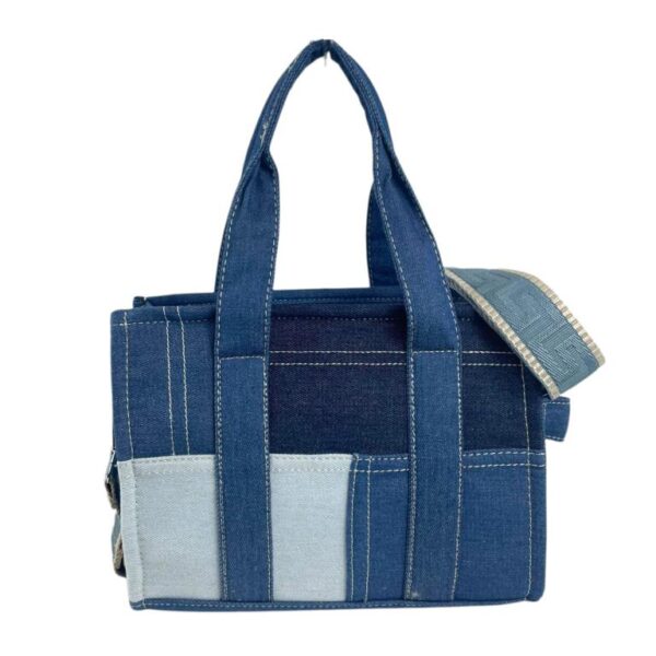 Bolso de Mano en Algodón Tipo Tote Pequeño para Mujer con Asas Cortas y Tira Bandolera-AzulOscuro- Mayorista España