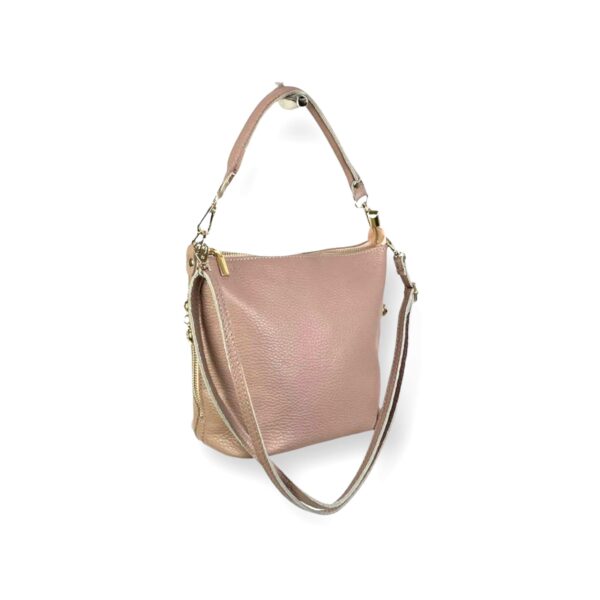 Bolso de Hombro de Mujer Piel Italiana con Cremalleras Laterales Decorativas - Imagen 2