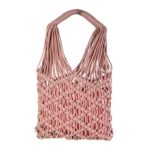 Bolso de Mano en Ratan y Ganchillo para Mujer + Neceser Extra con Cierre de Cremallera