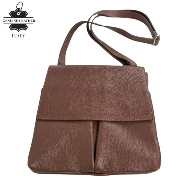 Bolso de Hombro en Piel Italiana con 3 Bolsillos Frontales bajo la Solapa de 2 Botones para Mujer - Imagen 16