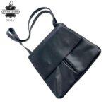Bolso de Hombro en Piel Italiana con 3 Bolsillos Frontales bajo la Solapa de 2 Botones para Mujer - Imagen 5