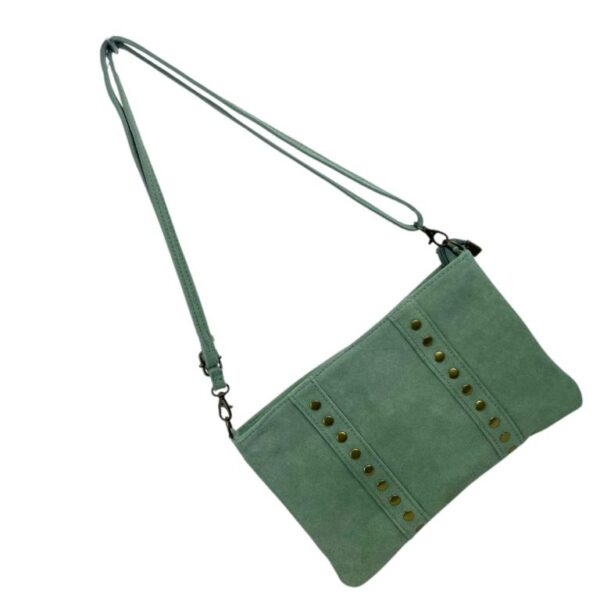 Bolso Bandolera en Piel de Serraje Italiana para Mujer con Tachuelas Decorativas Frontales y Cierre de Cremallera - Imagen 11